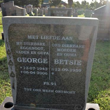 NIEKERK George, van 1943-2006 &amp; Betsie 1959-