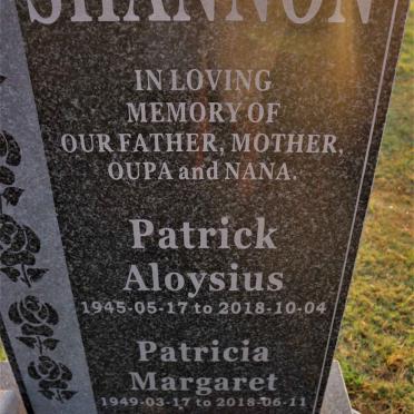 SHANNON Patrick Aloysius 1945-2018 &amp; Patricia Margaret 1949-2018