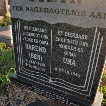 STEYN Barend 1938-2012 &amp; Una 1946-