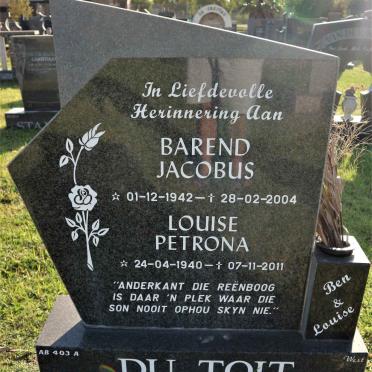 TOIT Barend Jacobus, du 1942-2004 &amp; Louise Petrona 1940-2011