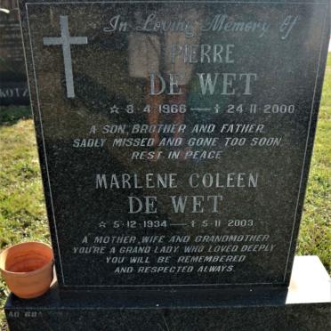 WET Marlene Coleen, de 1934-2003 :: DE WET Pierre 1966-2000
