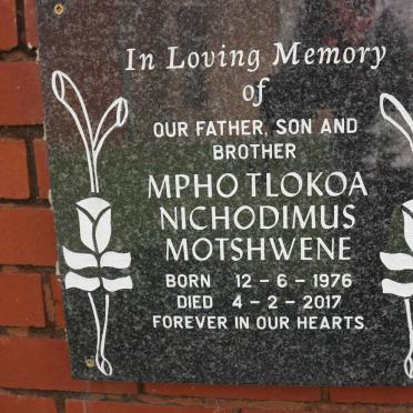MOTSHWENE Mphotlokoa Nichodimus 1976-2017