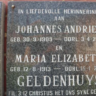 GELDENHUYS Johannes Andries 1909-2002 &amp; Maria Elizabeth 1913-2005