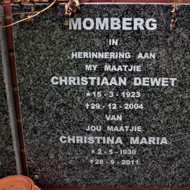MOMBERG Christiaan Dewet 1923-2004 &amp; Christina Maria 1930-2011