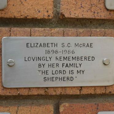 McRAE Elizabeth S.C. 1898-1986
