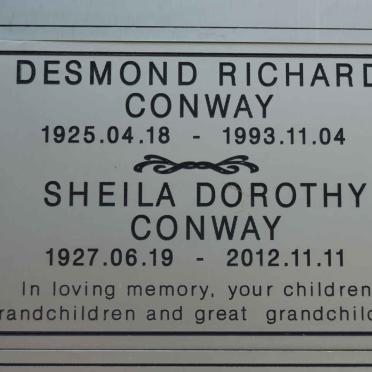 CONWAY Desmond Richard 1925-1993 &amp; Sheila Dorothy 1927-2012