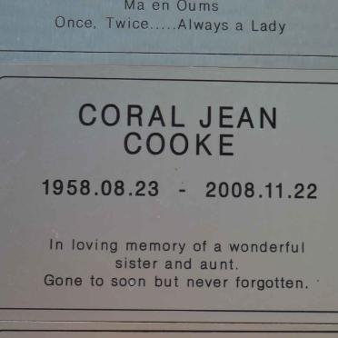 COOKE Coral Jean 1958-2008