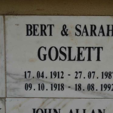 GOSLETT Bert 1912-1987 &amp; Sarah 1918-1992