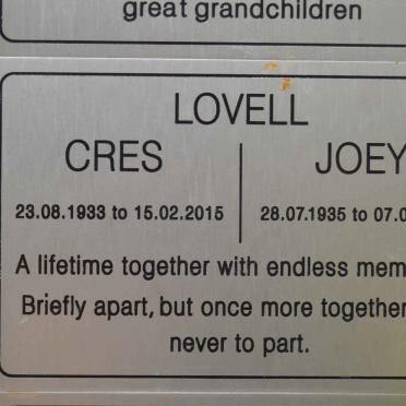 LOVELL Cres 1933-2015 &amp; Joey 1935-2012