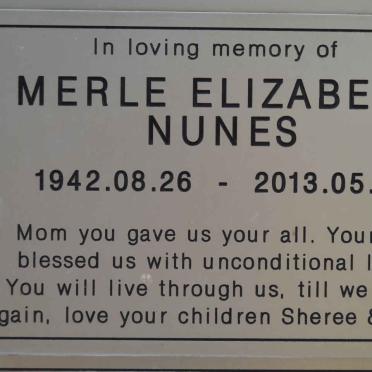 NUNES Merle Elizabeth 1942-2013