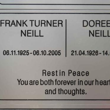NEILL Frank Turner 1925-2005 &amp; Doreen 1926-2015