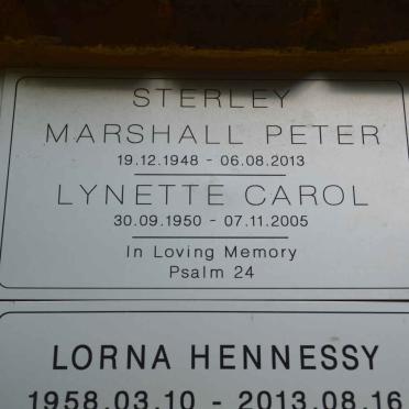 STERLEY Marshall Peter 1948-2013 &amp; Lynette Carol 1950-2005 