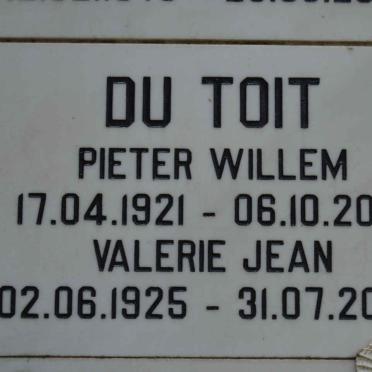 TOIT Pieter Willem, du 1921-2001 &amp; Valerie Jean 1925-2008