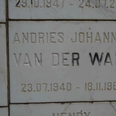WALT Andries Johannes, van der 1940-1987