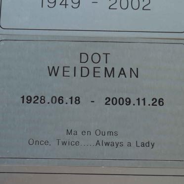 WEIDEMAN Dot 1928-2009
