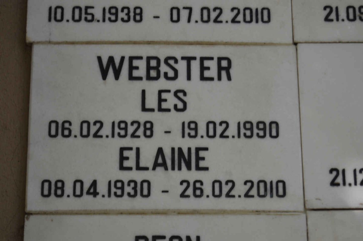 WEBSTER Les 1928-1990 &amp; Elaine 1930-2010