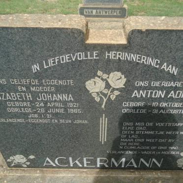ACKERMANN Anton Adriaan 1949-1957 :: ACKERMANN Elizabeth Johanna 1921-1965