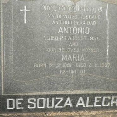 ALEGRIA Antonio, DE SOUZA -1959 &amp; Maria 1891-1967