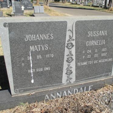 ANNANDALE Johannes Matys 1920- &amp; Sussana Cornelia 1921-1992