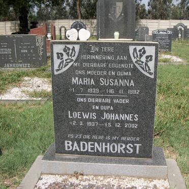 BADENHORST Loewis Johannes 1937-2002 &amp; Maria Susanna 1939-1992