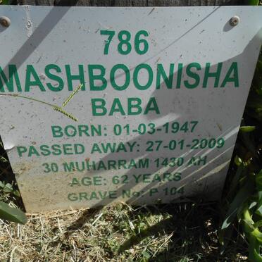 BABA Mashboonisha 1947-2009