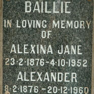 BAILLIE Alexander 1876-1960 &amp;  Alexina Jane 1876-1952