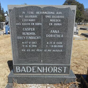 BADENHORST Casper Hendrik Breytenbacht 1917-1991 &amp; Anna Dorathea 1926-2000