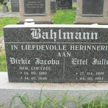 BAHLMANN Eitel Julius 1916-1984 &amp; Dirkie Jacoba COETZEE 1919-1969