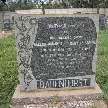 BADENHORST Barend Johannes 1920-1967 &amp; Gertruida Sophia 1911-1972