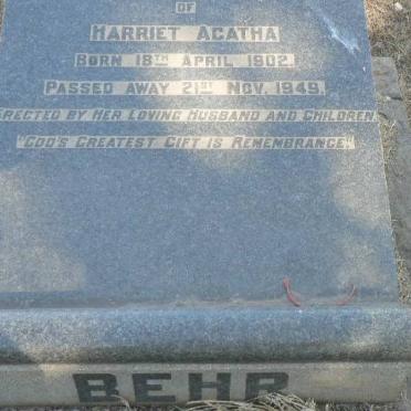 BEHR Harriet Agatha 1902-1949
