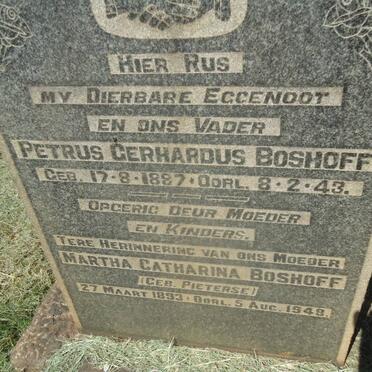 BOSHOFF Petrus Gerhardus 1887-1943 &amp; Martha Catharina PIETERSE 1893-1948
