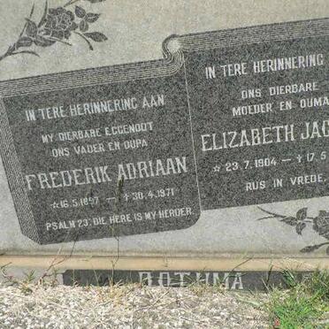 BOTHMA Frederik Adriaan 1897-1971 &amp; Elizabeth Jacoba 1904-1977