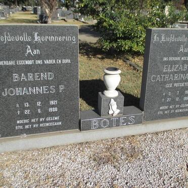 BOTES Barend Johannes P. 1921-1988 &amp; Elizabeth Catharina J.M. nee POTGIETER 1919-1996