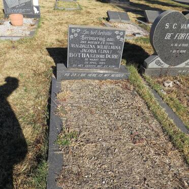 BOTHA Magdalena Wilhelmina Jacoba nee DURR 1910-1989
