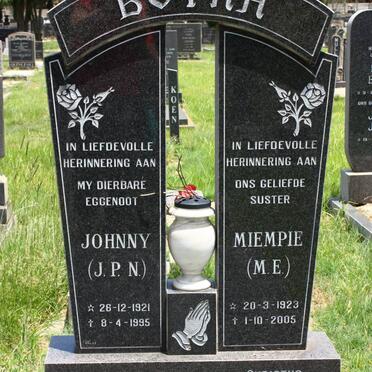 BOTHA J.P.N. 1921-1995 &amp; M.E. 1923-2005