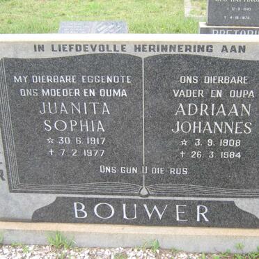 BOUWER Adriaan Johannes 1908-1984 &amp; Juanita Sophia 1917-1977