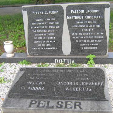 BOTHA Jacobus Marthinus Christoffel 1911-1980 &amp; Helena Claudina 1914-1986 :: PELSER Jacobus Johannes Albertus &amp; Helena C