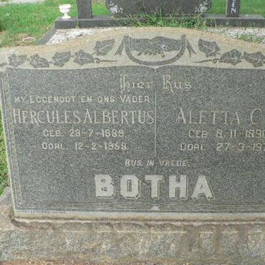 BOTHA Hercules Albertus 1889-1958 &amp; Aletta C.E. 1890-1975