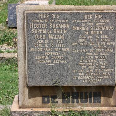 BRUIN Andries Stephanus, de 1891-1954 &amp; Hester Susanna Sophia MALAN 1906-1956