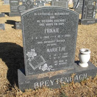 BREYTENBACH Frikkie 1919-2000 &amp; Marietjie 1921-2006