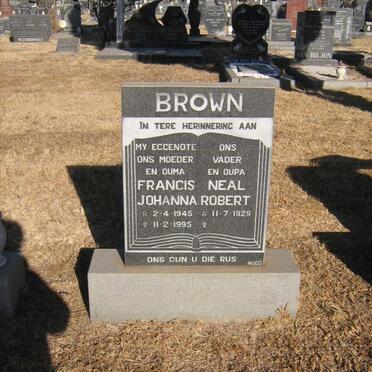 BROWN Neal Robert 1929- &amp; Francis Johanna 1945-1995