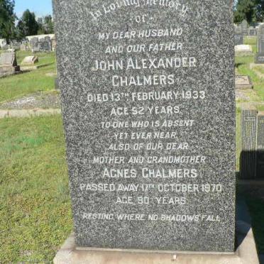 CHALMERS John Alexander -1933 &amp; Agnes -1970