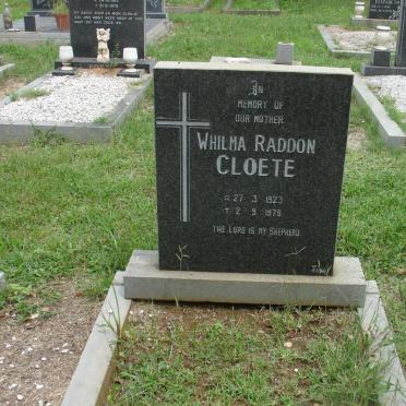CLOETE Whilma Raddon 1923-1979