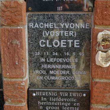 CLOETE Rachel Yvonne nee VOSTER 1934-1995