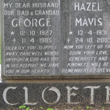 CLOETE George 1927-1985 &amp; Hazel Mavis 1931-2003