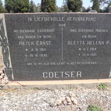 COETSER Pieter Ernst 1911-1970 &amp; Aletta Helena P. 1914-1981