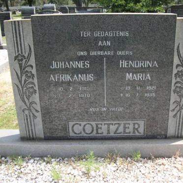 COETZER Johannes Afrikanus 1915-1970 &amp; Hendrina Maria 1921-1985