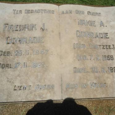 CONRADIE Fredrik J. 1847-1926 &amp; Dirkie A. COETZEE 1856-1921