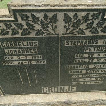 CRONJE Stephanus Ignatius Petrus 1862-1921 &amp; Cornelia Stephina Anna Catherina ENGELBRECHT 1870-1948 - see description for re