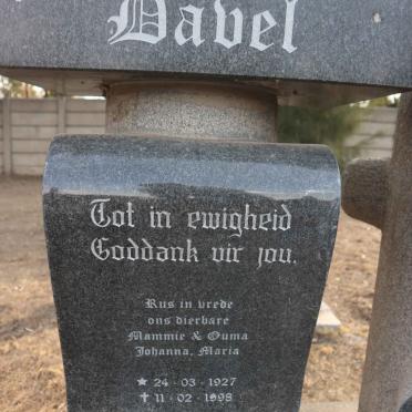 DAVEL Johannes Frederick 1926-1980 &amp; Johanna Maria 1927-1998